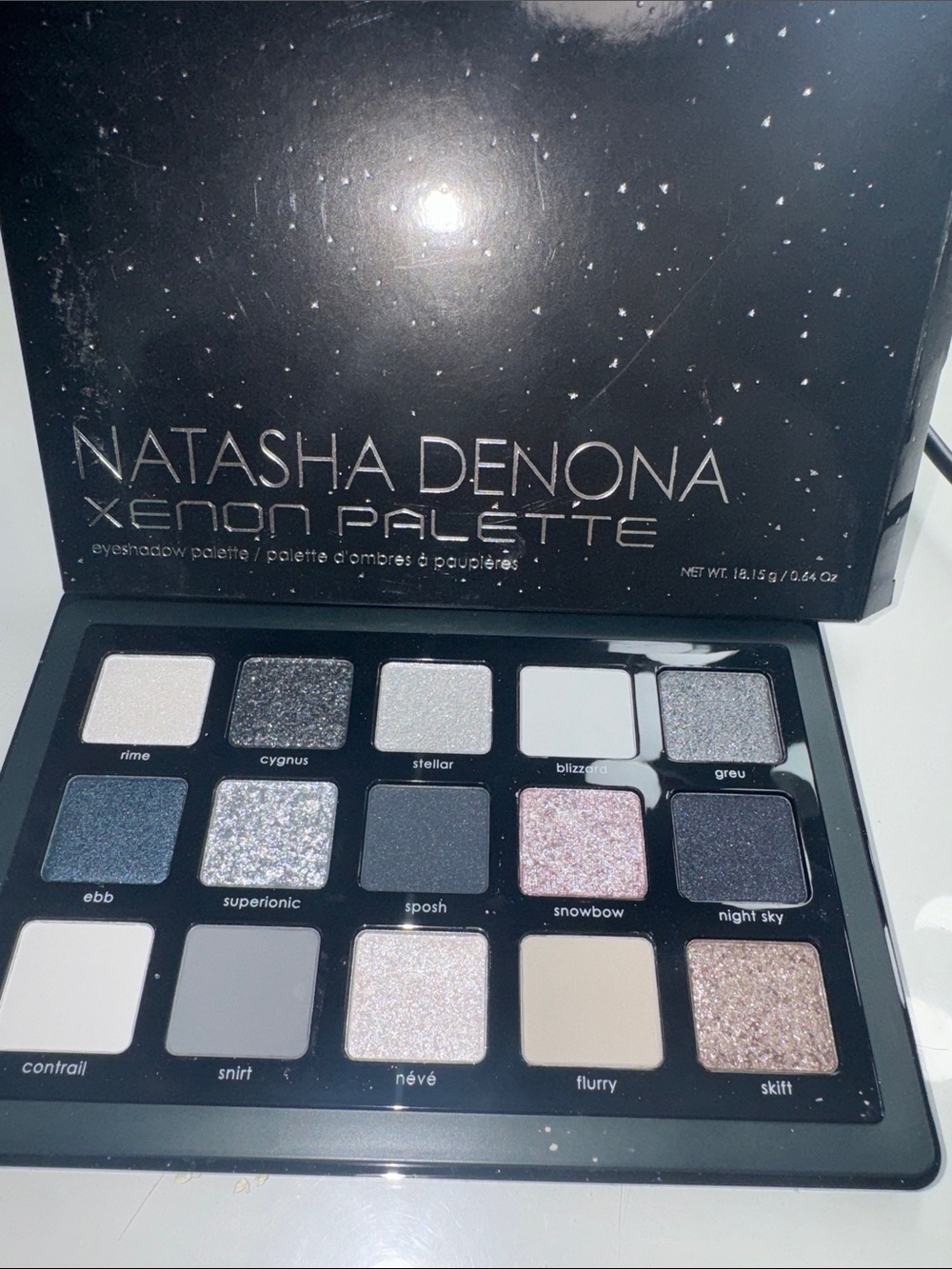 Natasha Denona Xenon Palette — Silver, Gray, Blue, Pink, Cream, Black